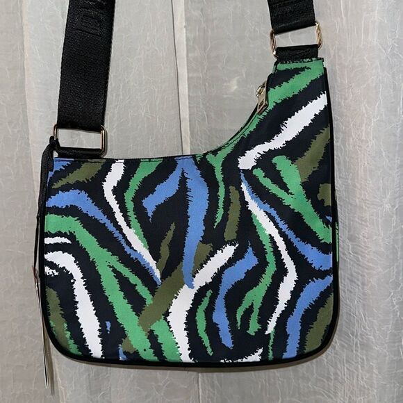 DVF x Target Black Green White Disco Zebra Nylon Utility Crossbody Bag - Picture 4 of 11